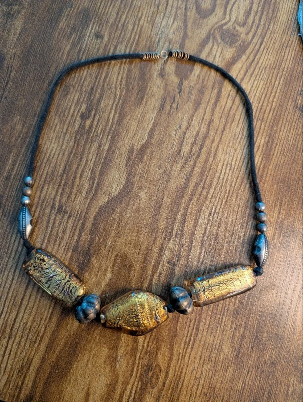 Metallic Amber Gold Glass Artisan Bead Statement Necklace
